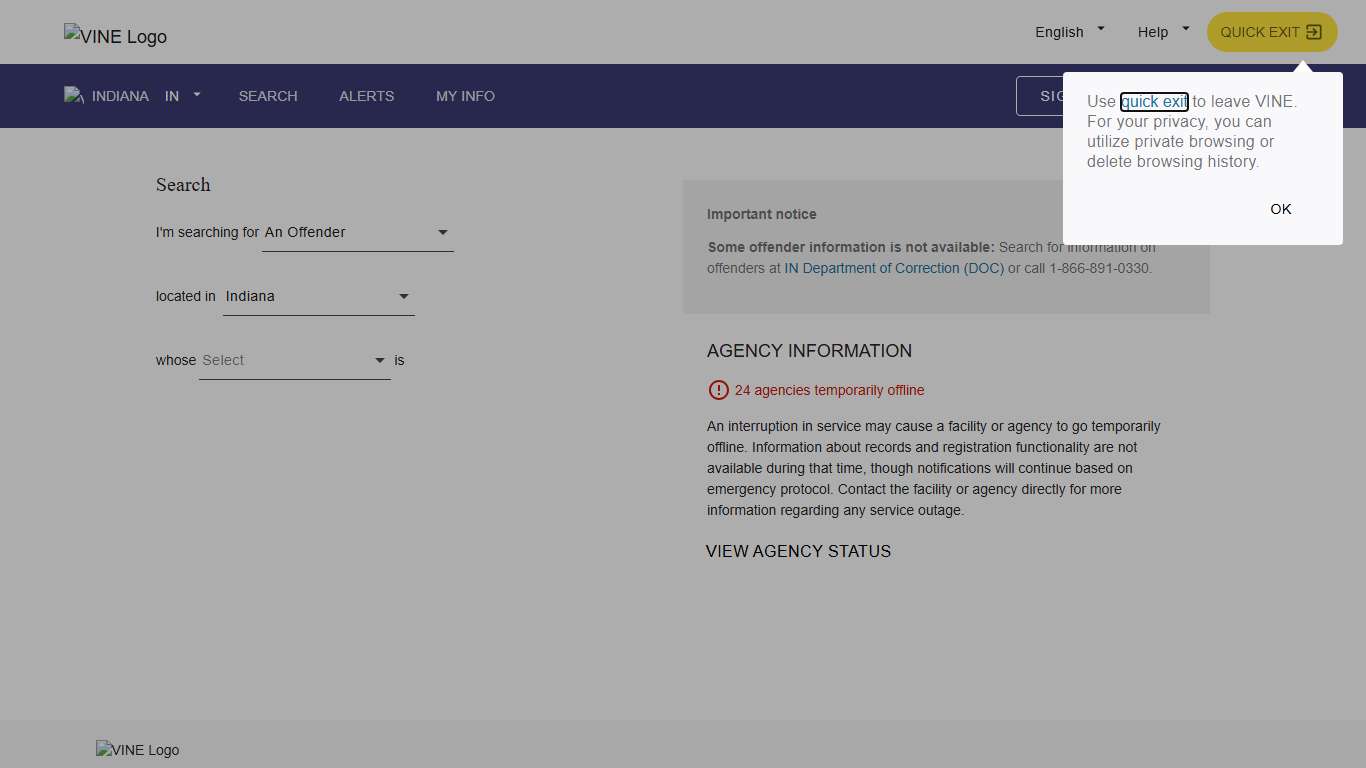 VINELink - Indiana - Search